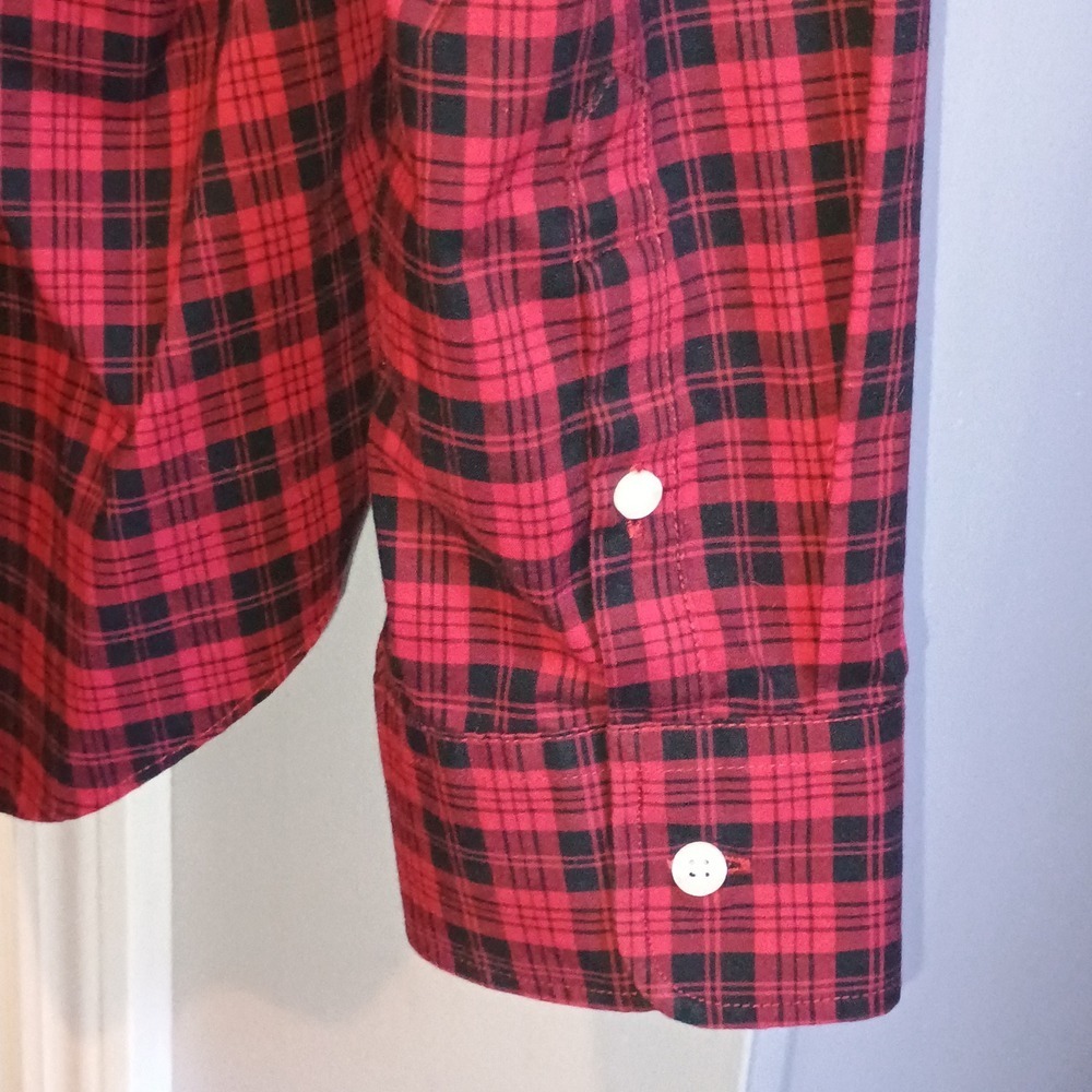 CHAPS Mens Plaid Long Sleeve Button Down Shirt Red Black XL No Iron - Picture 8 of 13